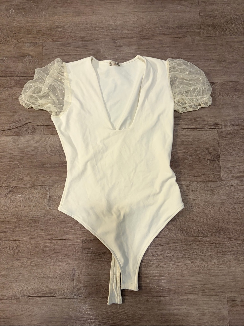 Free People Cream Sheer Puff Sleeve Bodysuit